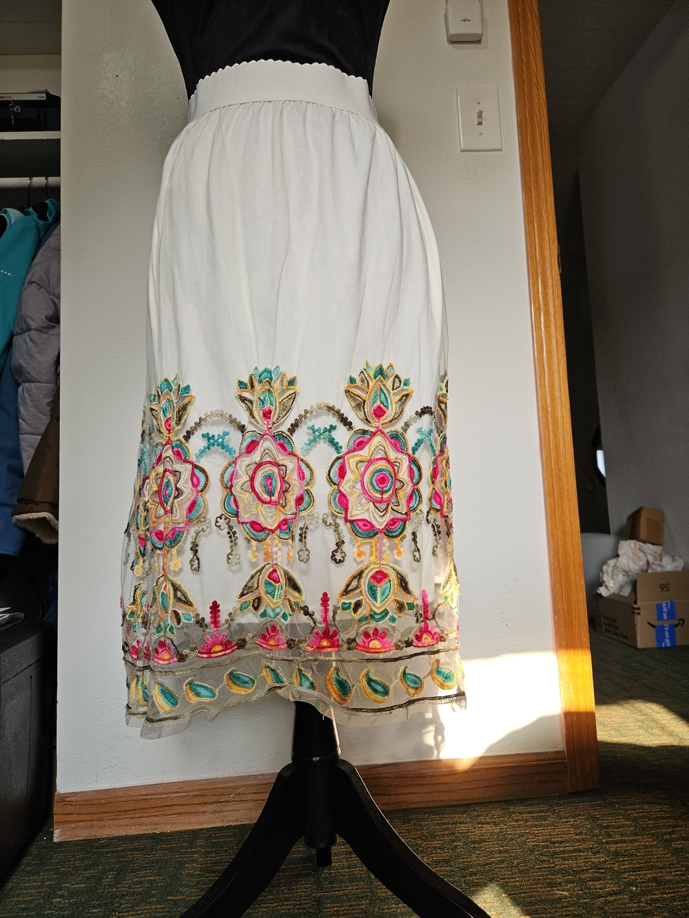 Magic White Skirt with Multicolor Embroidered Floral Border
